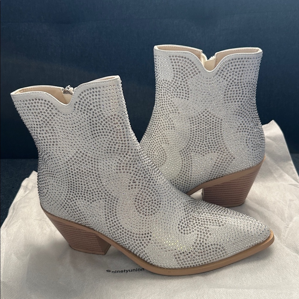 Sparkle White Silver Ankle Boots with Rhinestones - Ninety Union size 9